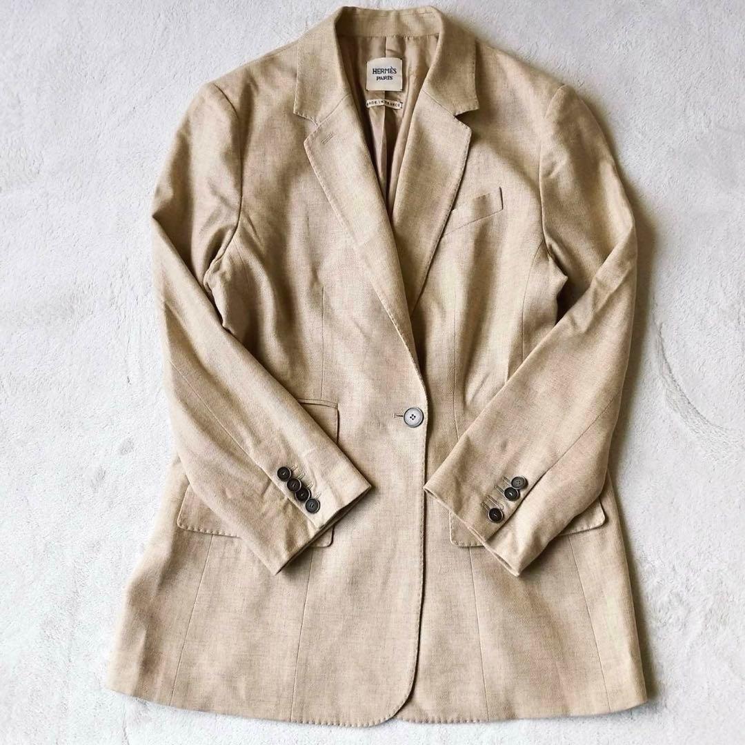 HERMES エルメス 100%カシミア テーラードジャケット ベージュ　シルク