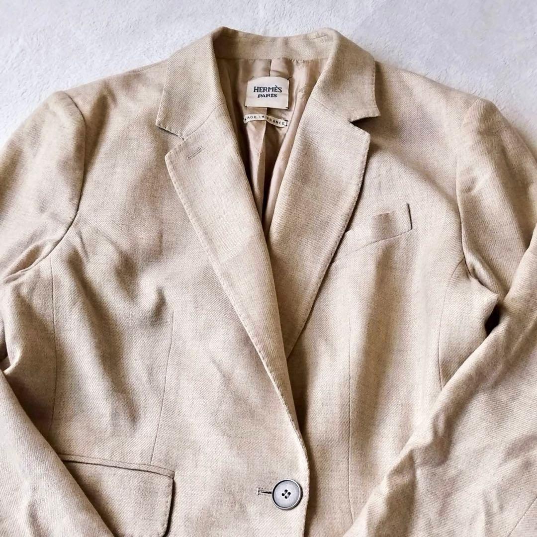 HERMES エルメス 100%カシミア テーラードジャケット ベージュ　シルク