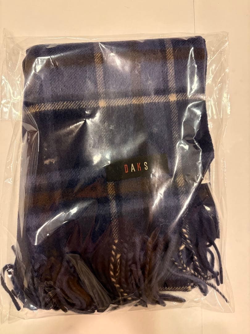 DAKS カシミア　チェック柄 ネイビー マフラー