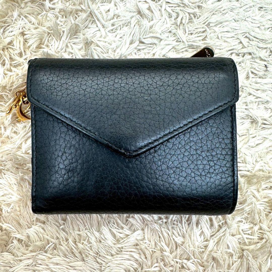 【美品】クリスチャンディオール 三つ折財布 ブラック レッド バイカラー
