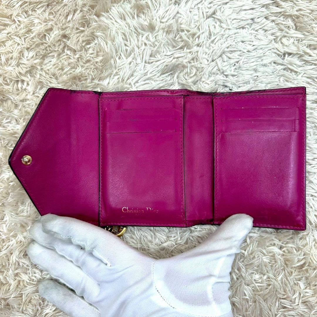 【美品】クリスチャンディオール 三つ折財布 ブラック レッド バイカラー
