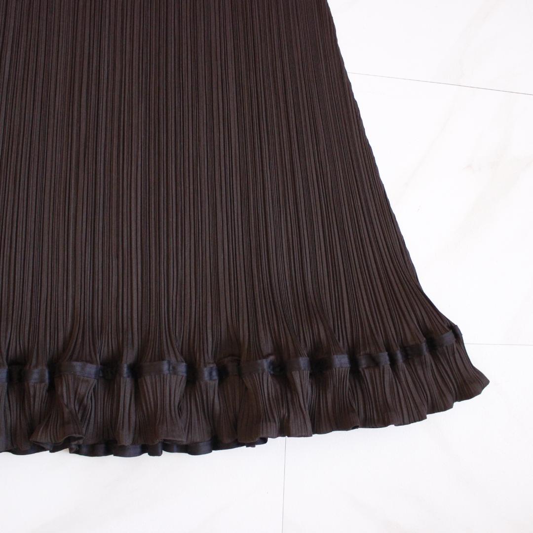 PLEATS PLEASE ロングスカート フリル ダークブラウン Lサイズ