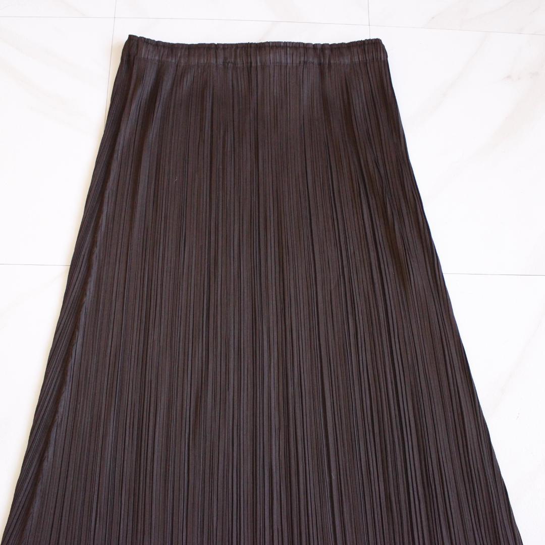 PLEATS PLEASE ロングスカート フリル ダークブラウン Lサイズ