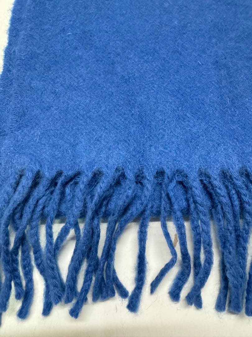 CELINE セリーヌ フリンジ マフラー カシミヤ100% ブルー ロゴ刺繍