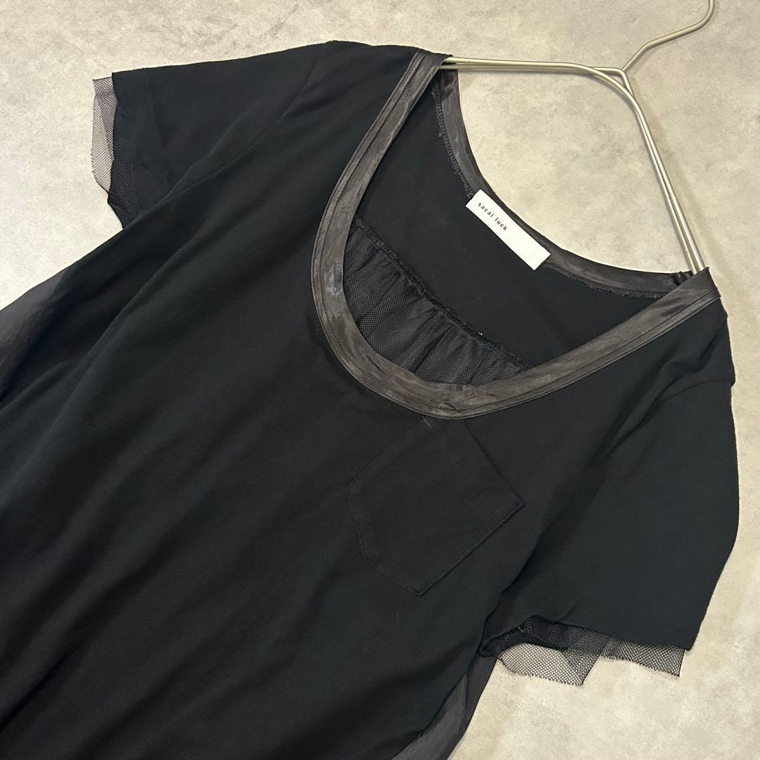 sacai luck 異素材切替トップス ブラック L相当 日本製 きれいめ