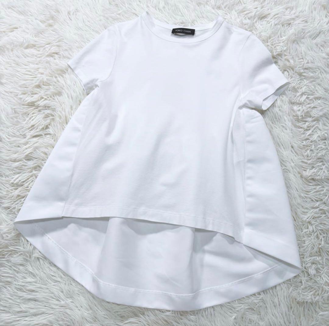 【美品】YOKO CHANペプラム 半袖カットソー 異素材 切替36