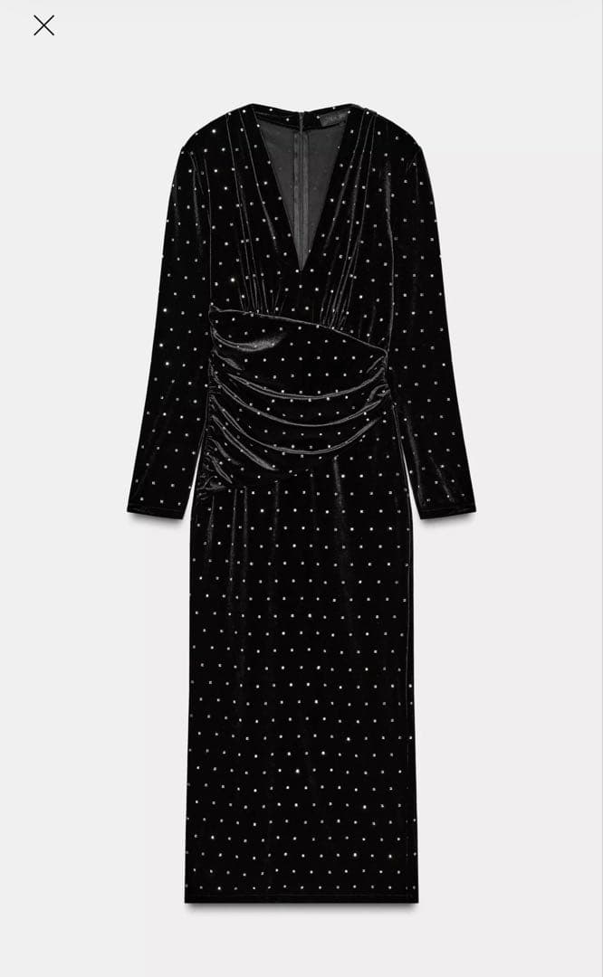 ZARA シャイニーベルベットミディ丈ワンピースS