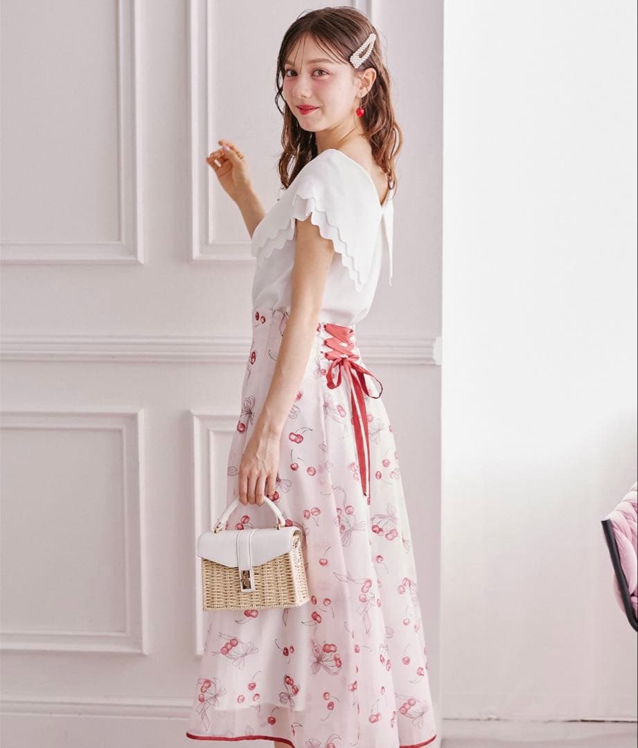 チェリーリボンプリントフレアスカートtoccoclosetトッコクローゼット