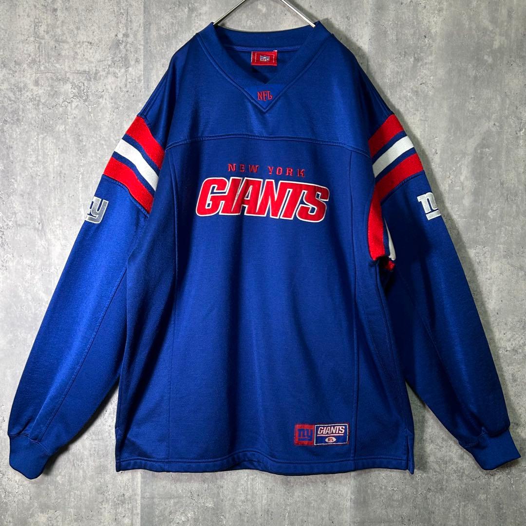希少 NY GIANTS 長袖 ジャージ ゲームシャツ 刺繍ロゴ NFL