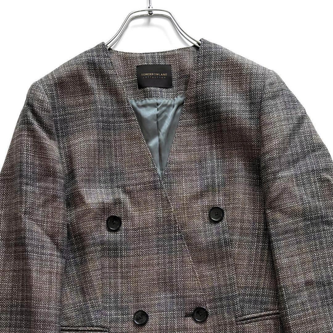 定価9.9万【24AW】トゥモローランド ノーカラー ダブルブレストジャケット