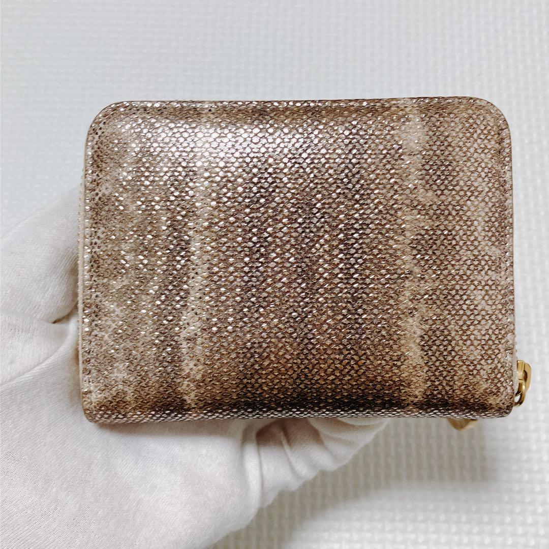 極美品BVLGARI レザーミニ財布　カルン蛇革　ライトゴールド　箱カード付き