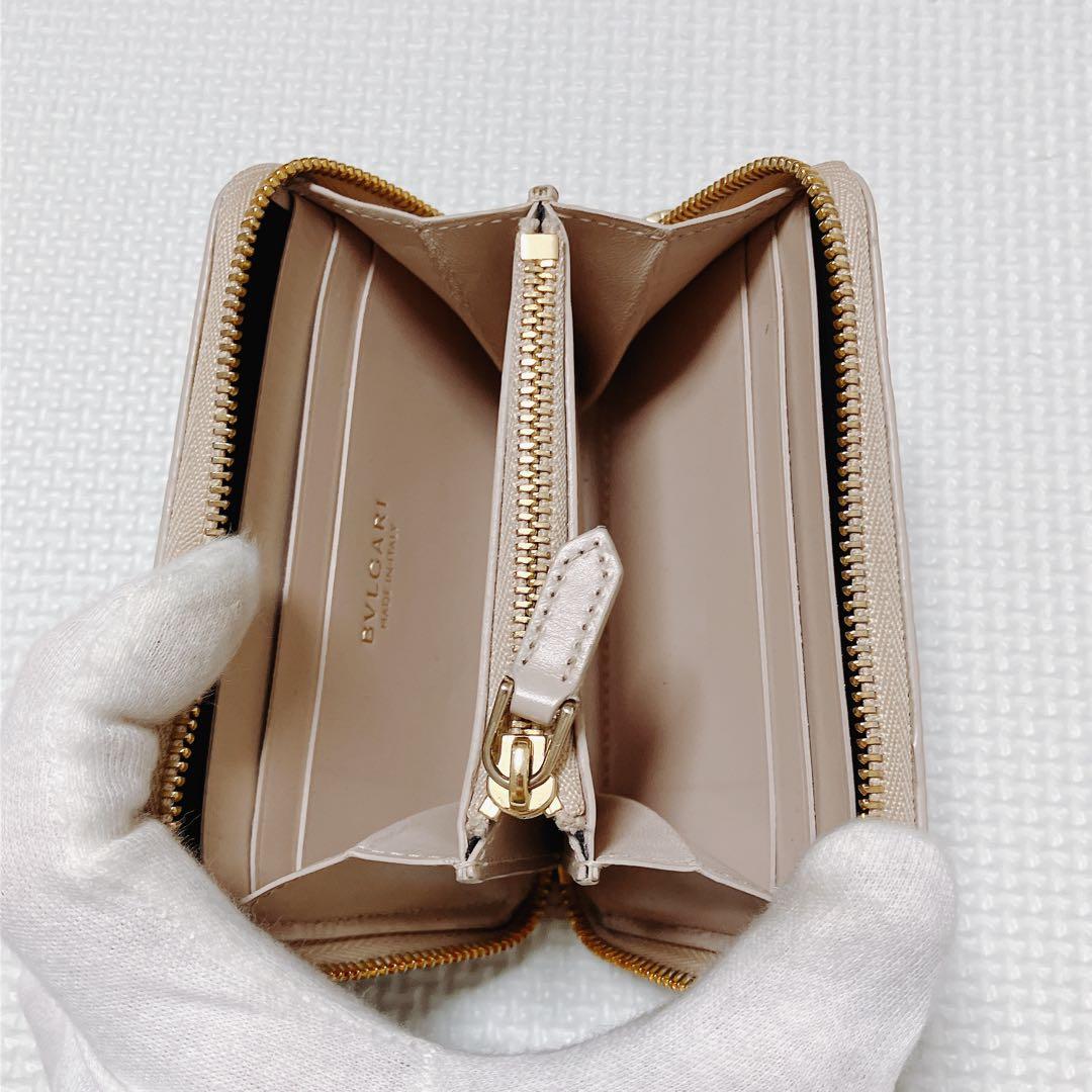極美品BVLGARI レザーミニ財布　カルン蛇革　ライトゴールド　箱カード付き
