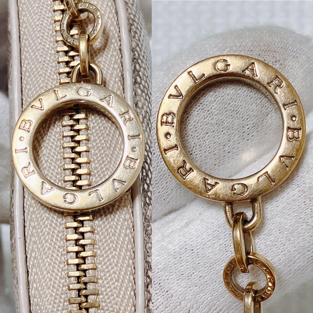 極美品BVLGARI レザーミニ財布　カルン蛇革　ライトゴールド　箱カード付き