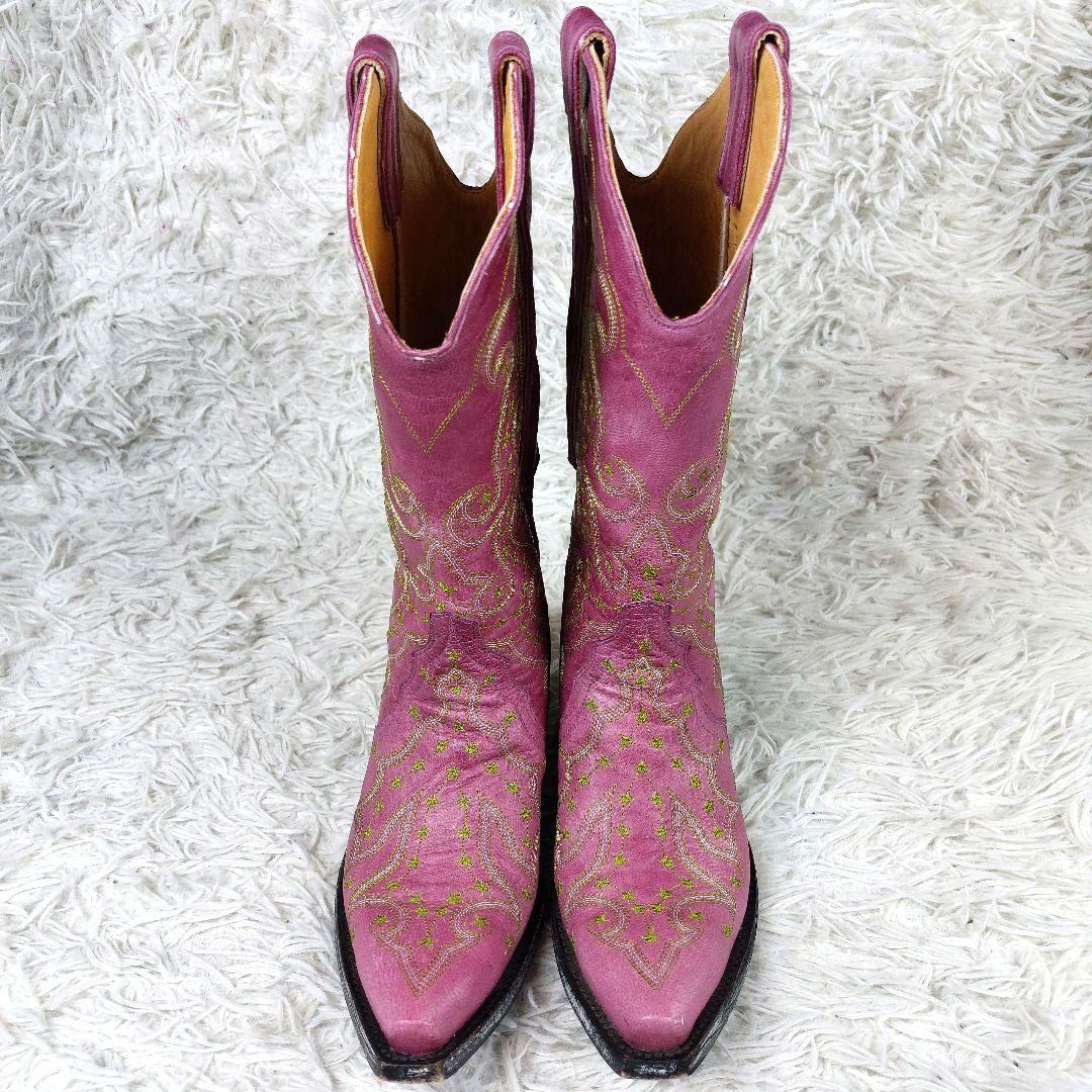 OLD GRINGO 刺繍 星スター 本革レザー 総柄 ウエスタンブーツ ピンク