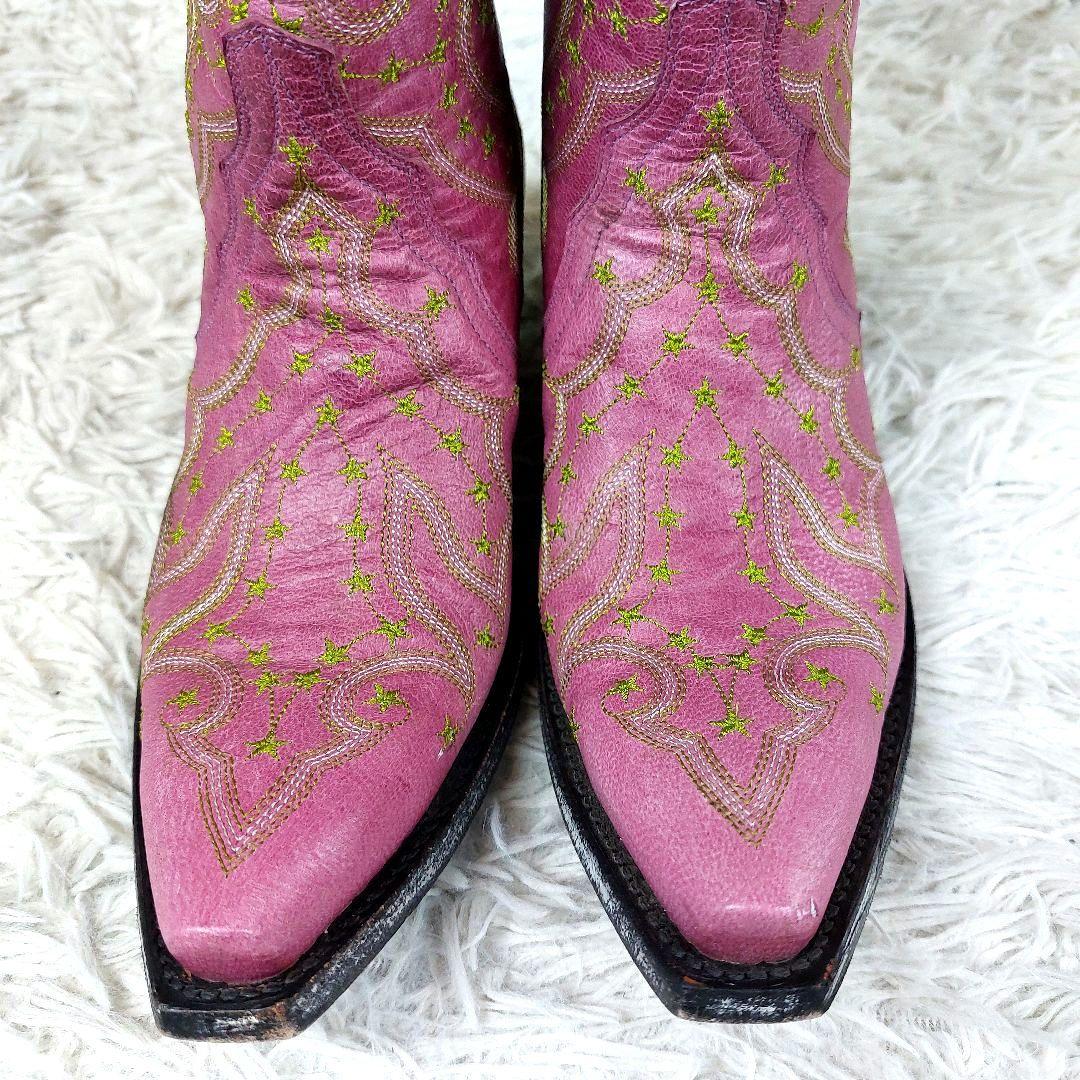 OLD GRINGO 刺繍 星スター 本革レザー 総柄 ウエスタンブーツ ピンク