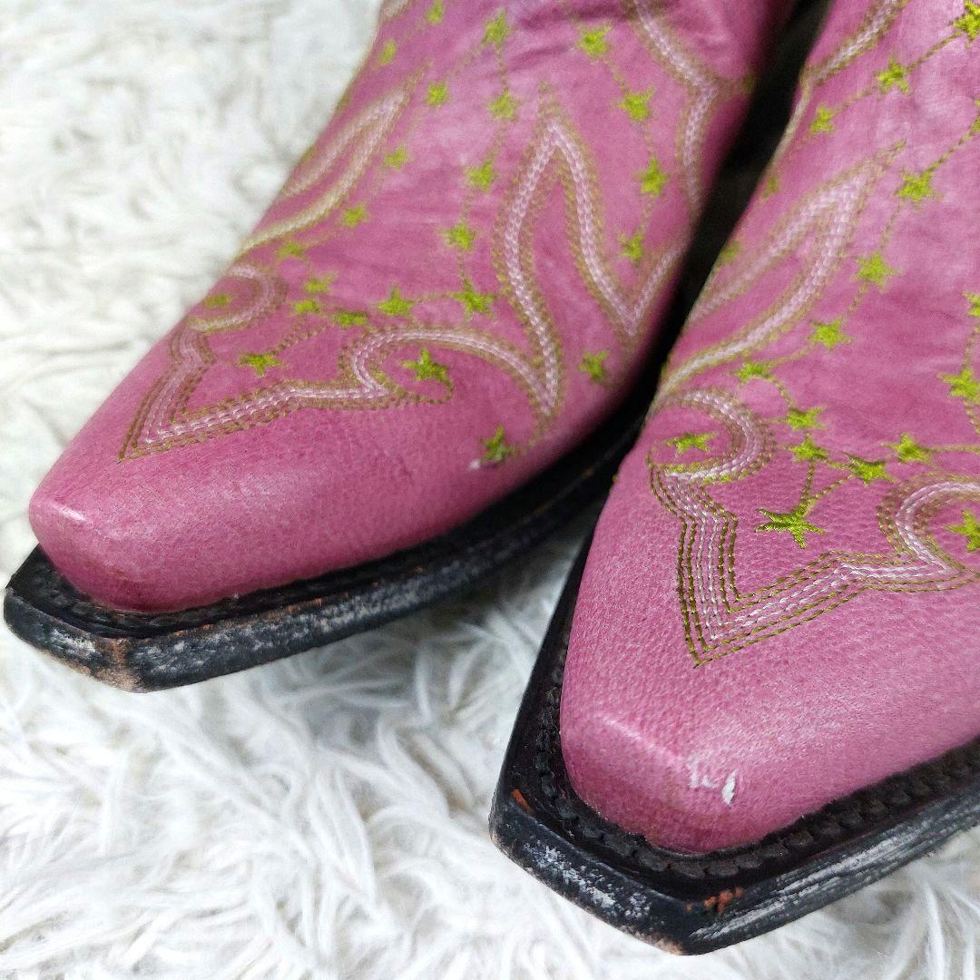 OLD GRINGO 刺繍 星スター 本革レザー 総柄 ウエスタンブーツ ピンク