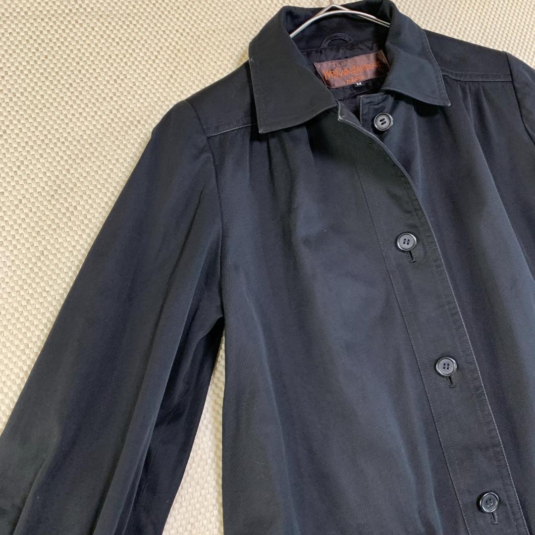 イヴサンローラン トレンチコート ロングコート 綿 黒 M 古着