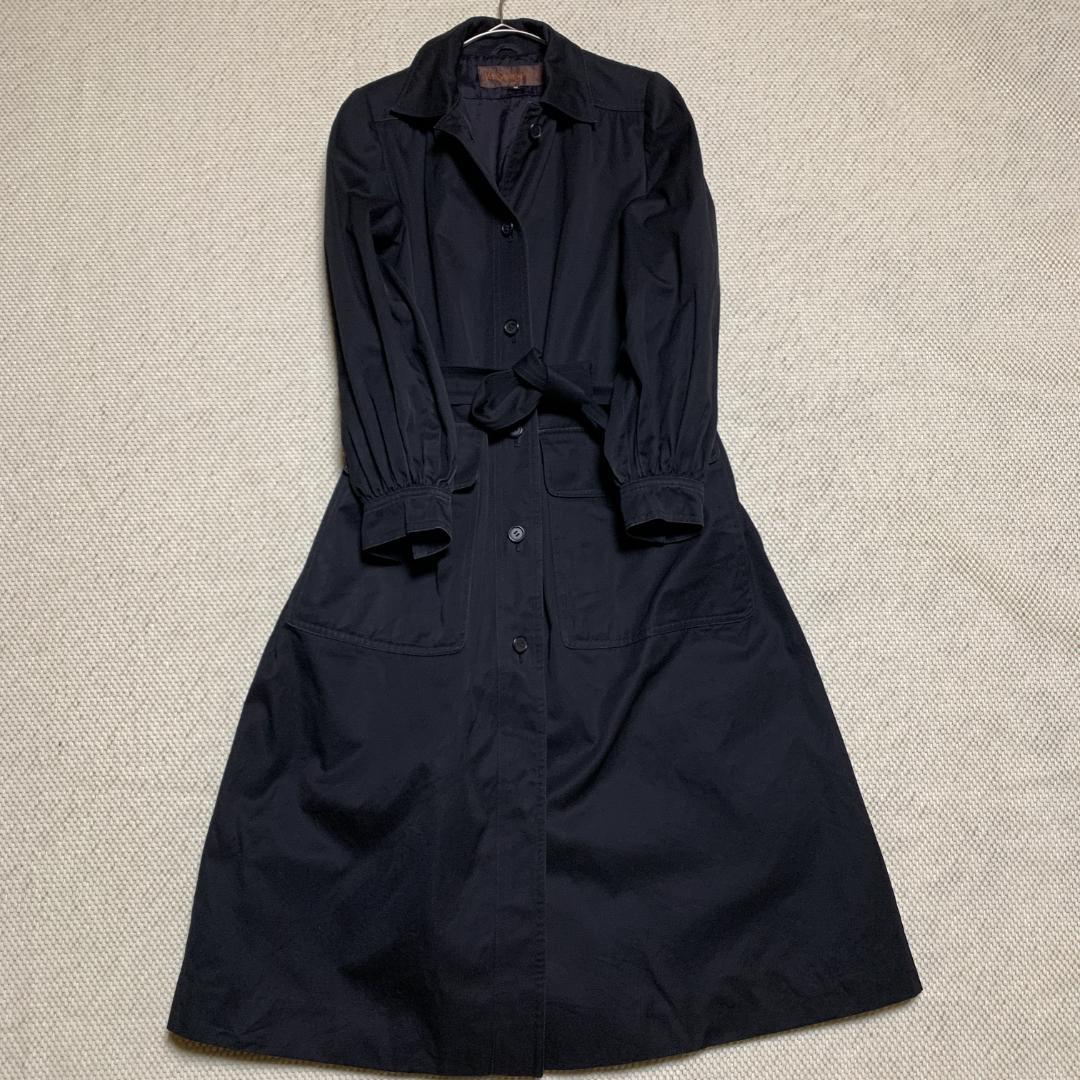 イヴサンローラン トレンチコート ロングコート 綿 黒 M 古着