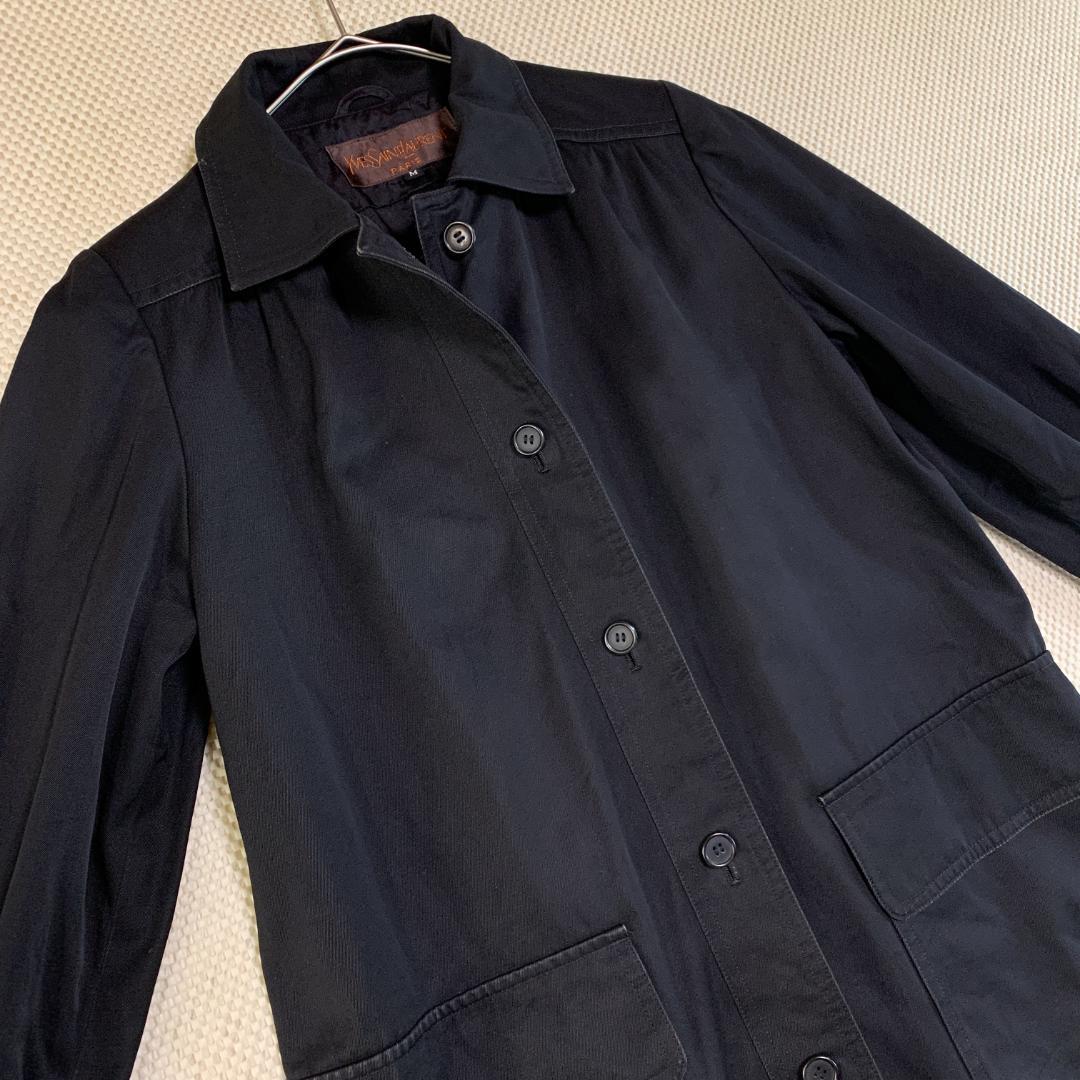 イヴサンローラン トレンチコート ロングコート 綿 黒 M 古着