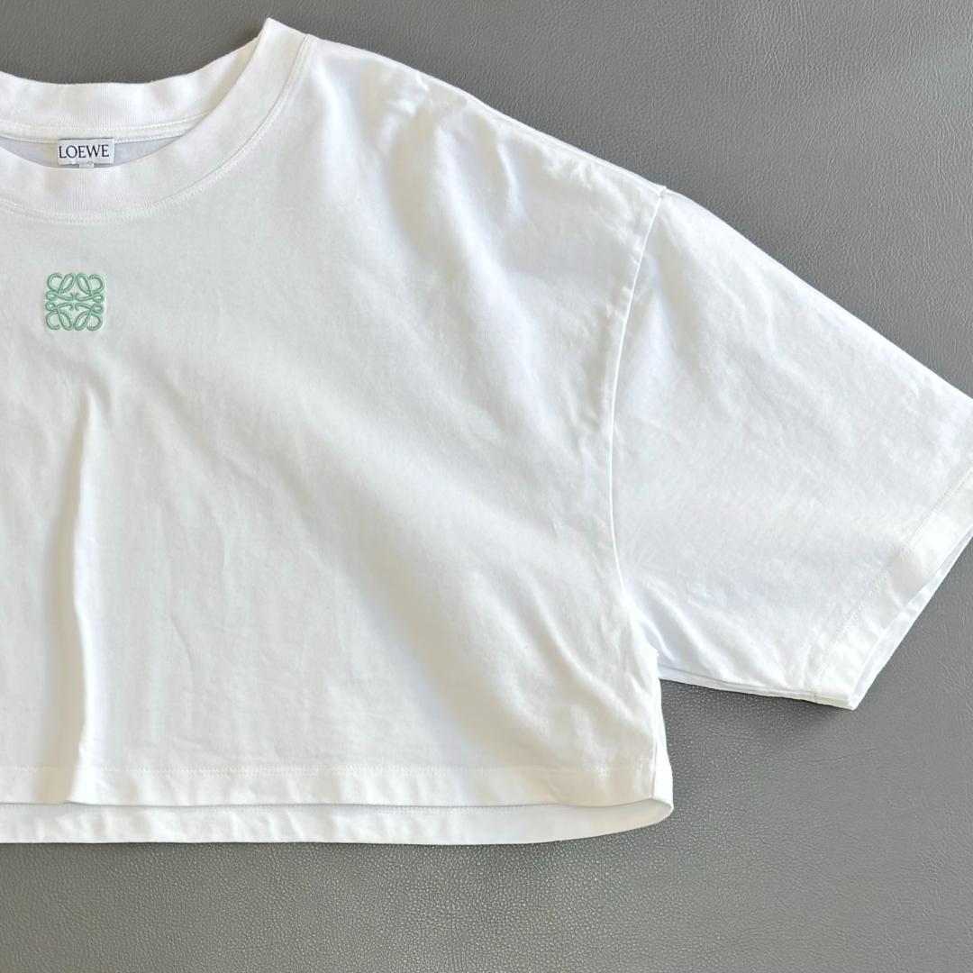 ロエベ アナグラム刺繍ロゴ クロップド 半袖Tシャツ 白 サイズL tw4