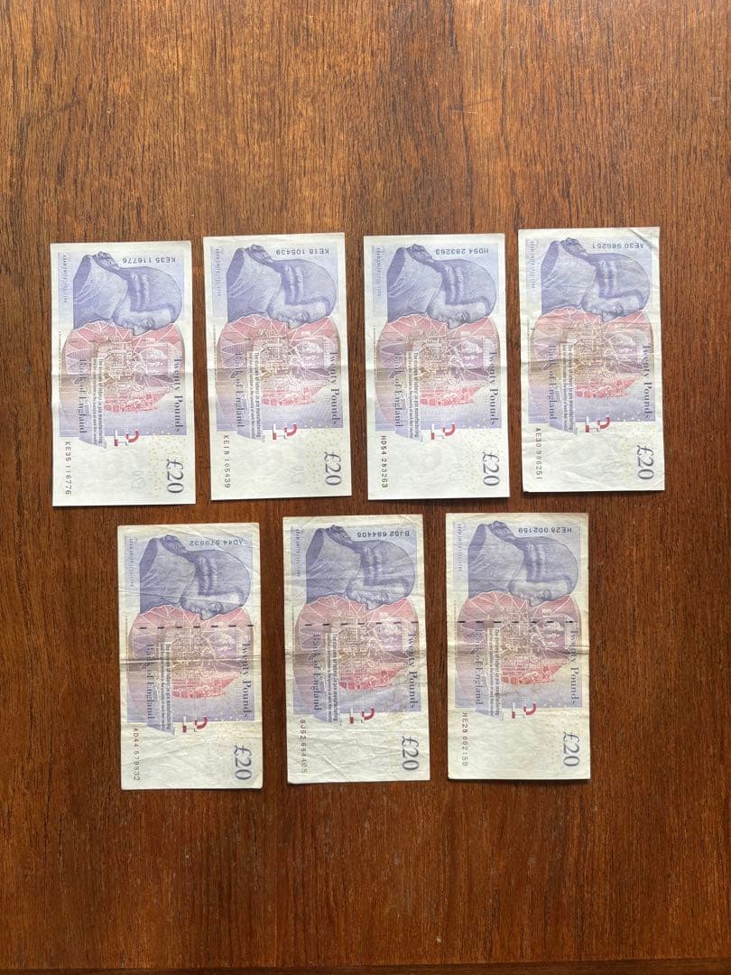 イギリス ポンド £20 旧紙幣 7枚セット