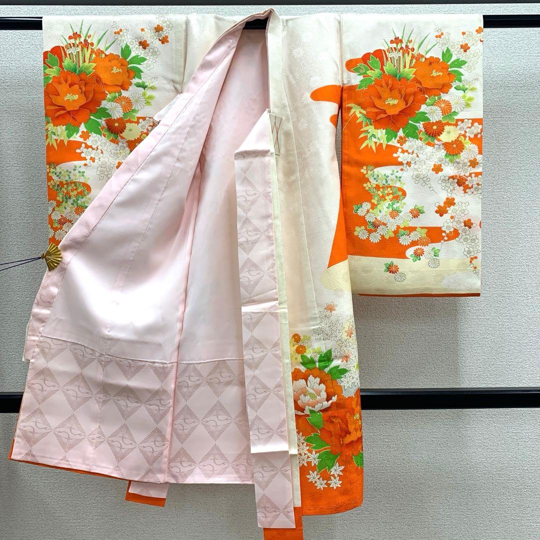 506axu17□七五三 3歳 お祝い着 長襦袢付き 金駒刺繍 花□美品