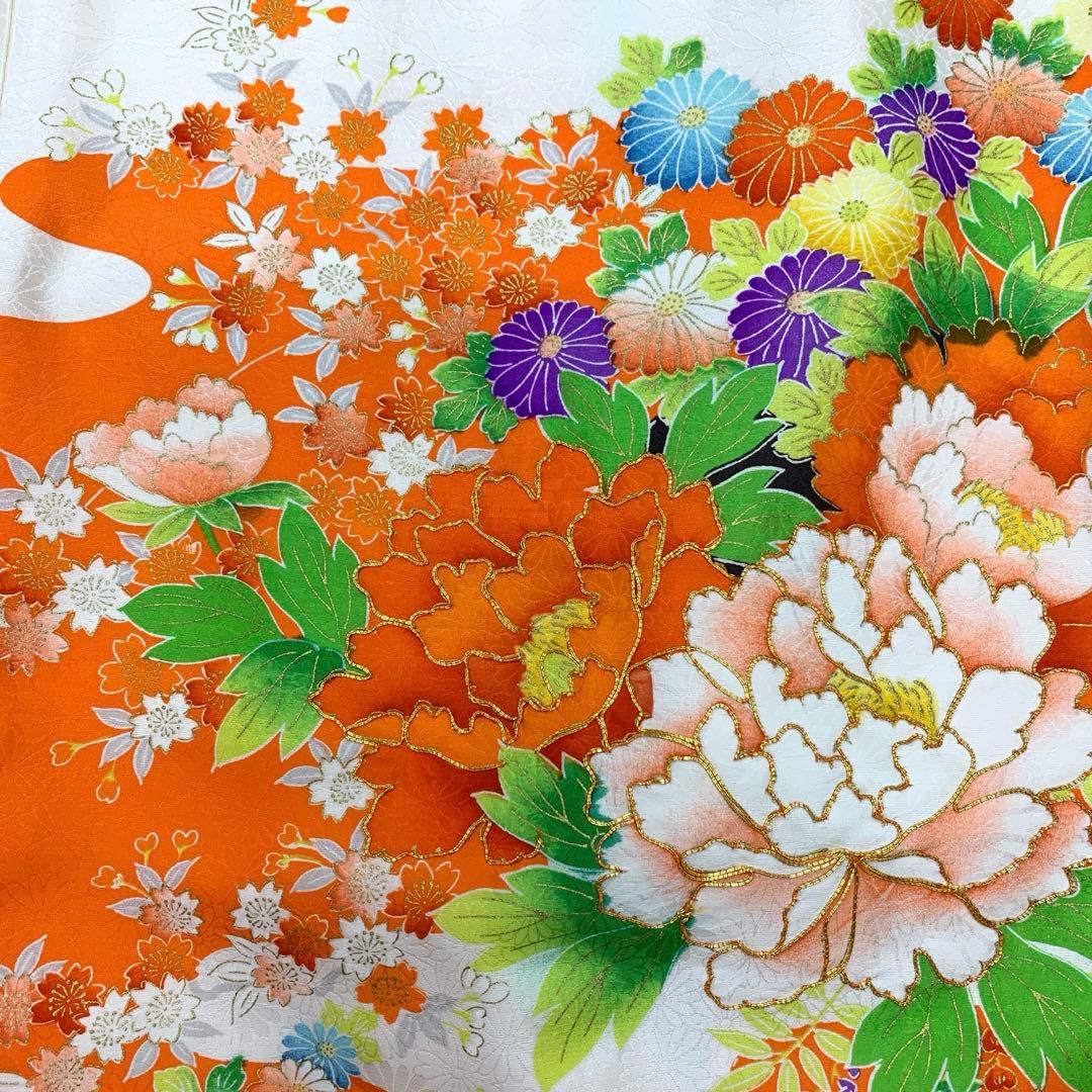 506axu17□七五三 3歳 お祝い着 長襦袢付き 金駒刺繍 花□美品
