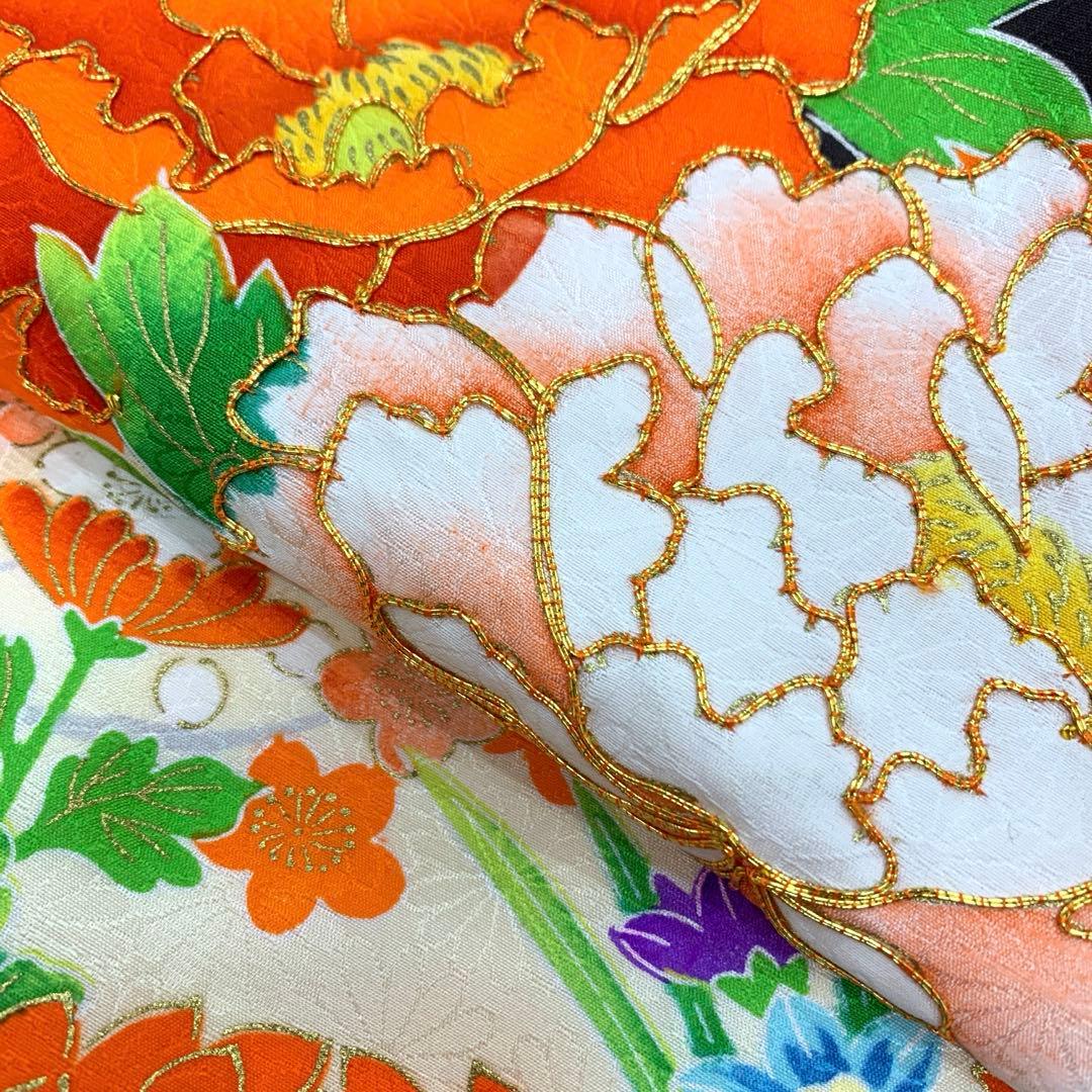 506axu17□七五三 3歳 お祝い着 長襦袢付き 金駒刺繍 花□美品