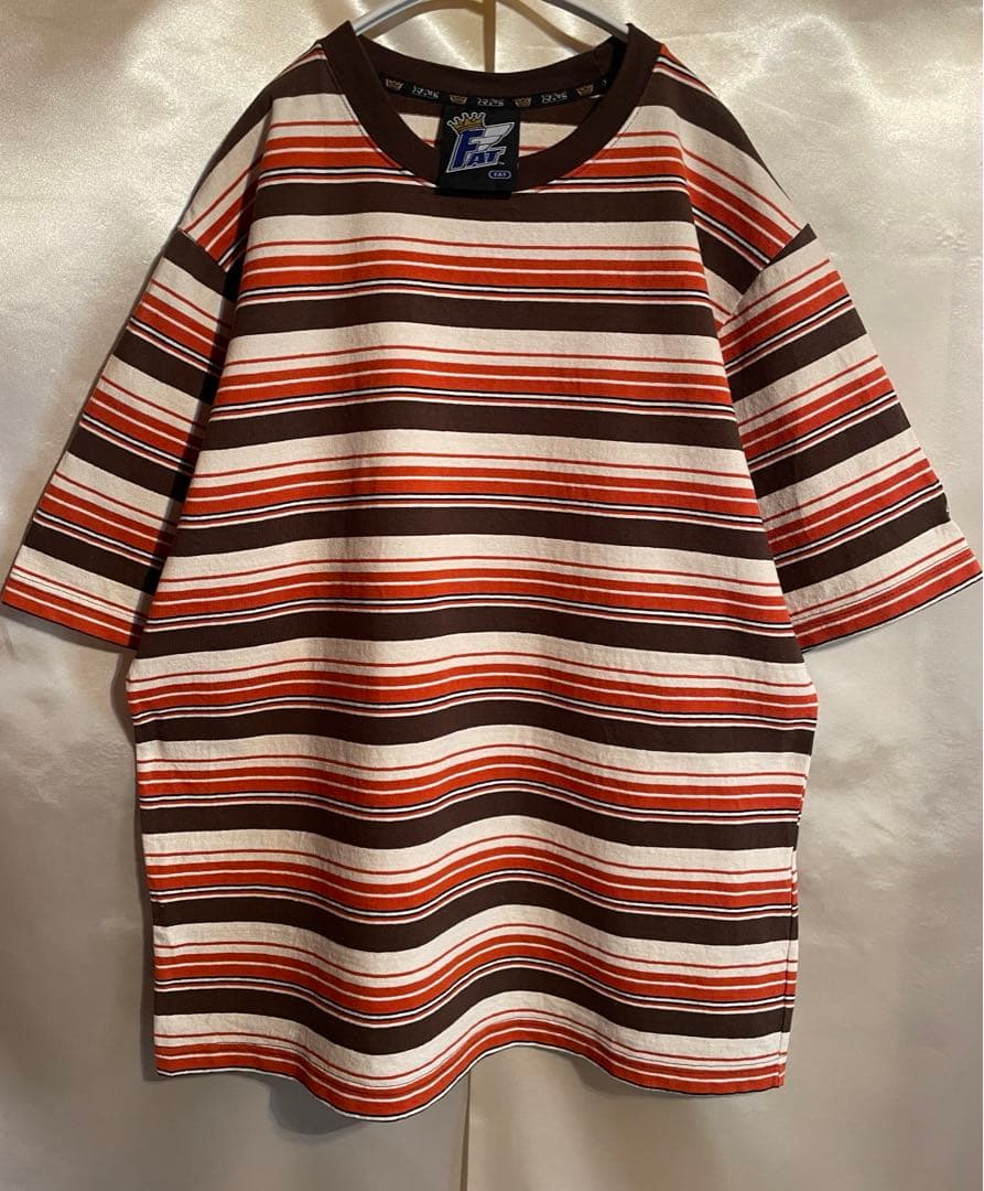F.A.T tシャツ ボーダー ロゴ y2k ビッグサイズ FAT tシャツ