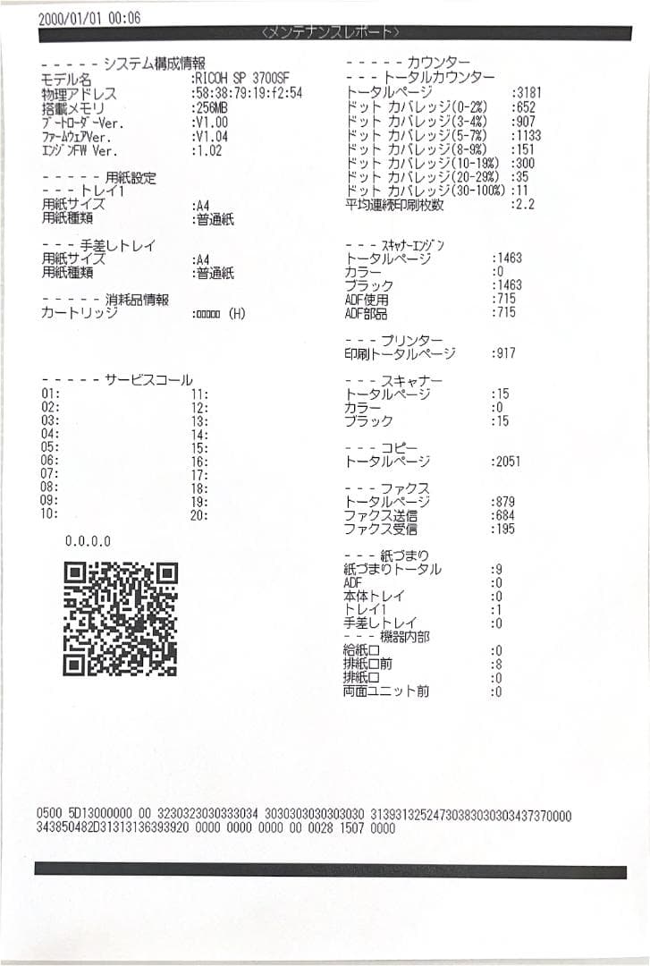 ★ 複合機 リコー SP 3700SF 印刷枚数3181枚 プリンタ FAX