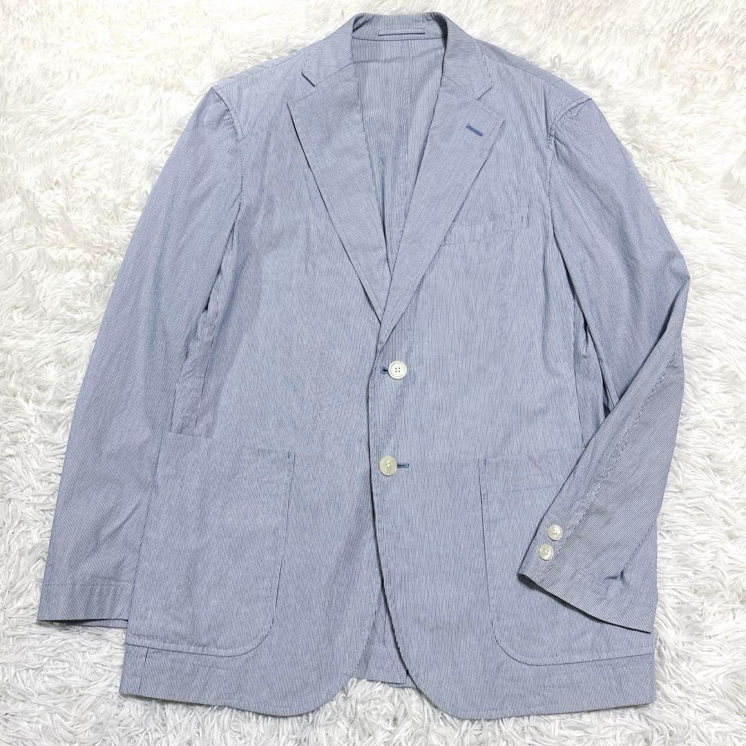 人気J.PRESSテーラードジャケットストライプブルー春夏アンコンLシアサッカー