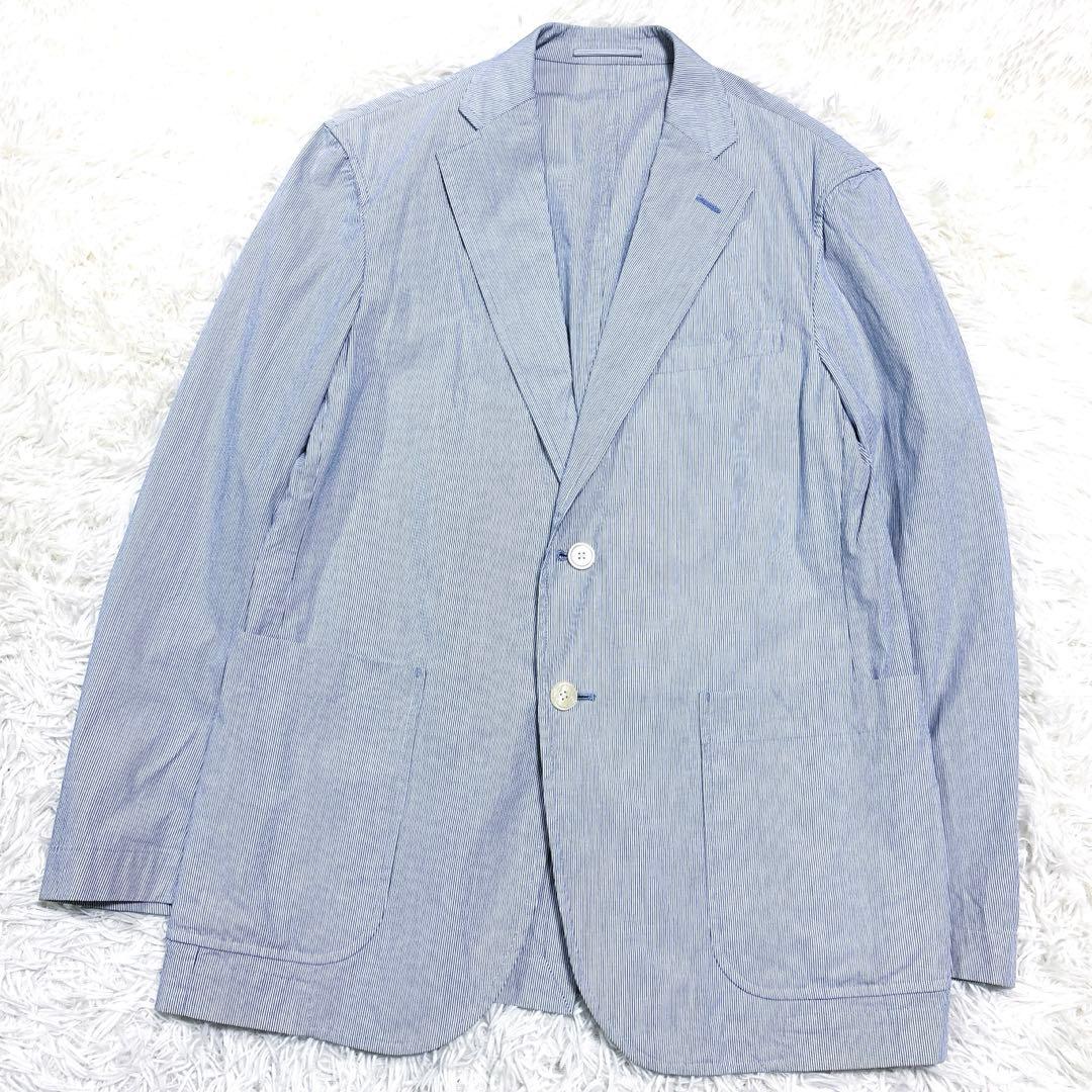 人気J.PRESSテーラードジャケットストライプブルー春夏アンコンLシアサッカー