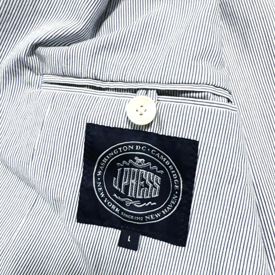 人気J.PRESSテーラードジャケットストライプブルー春夏アンコンLシアサッカー