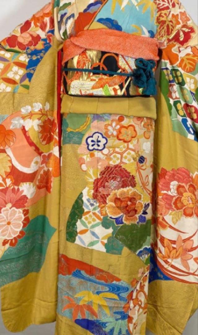 宝*マ様 【振袖】+バック草履セット＊成人式•黄色•花柄
