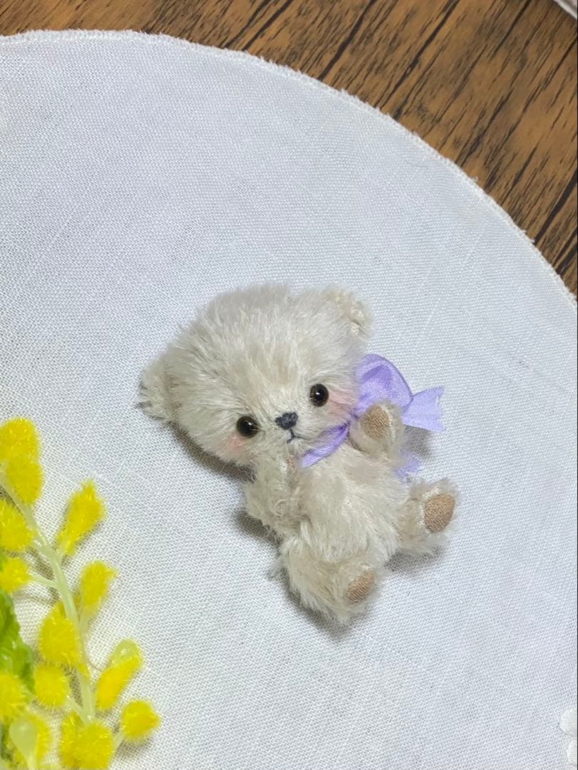 テディベア くすみホワイト色 小さな熊 シュタイフ ハンドメイド ぬいぐるみ