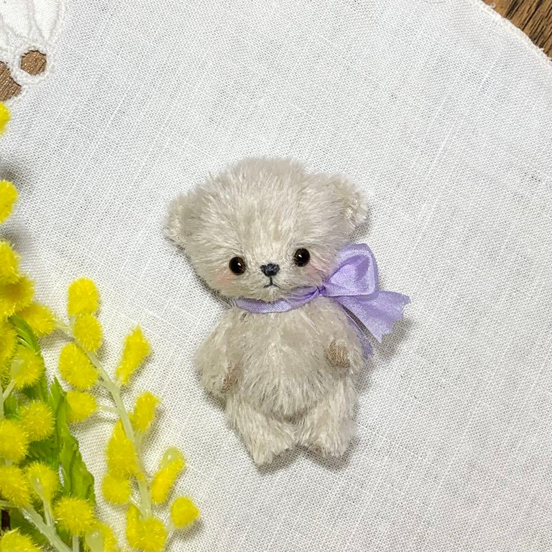 テディベア くすみホワイト色 小さな熊 シュタイフ ハンドメイド ぬいぐるみ
