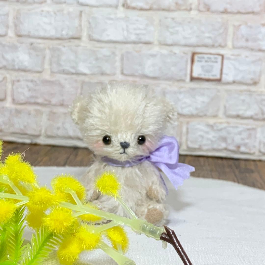 テディベア くすみホワイト色 小さな熊 シュタイフ ハンドメイド ぬいぐるみ