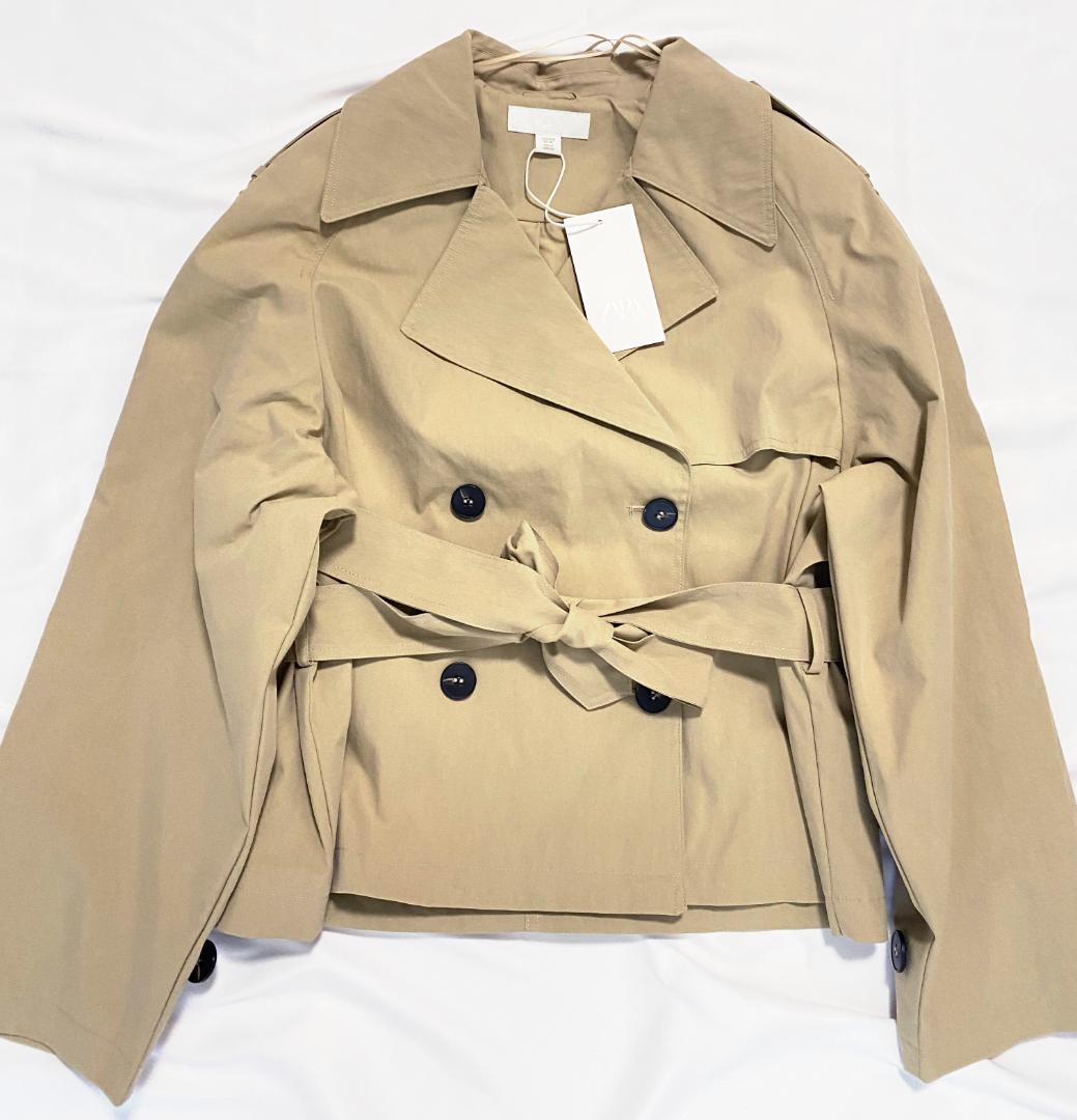 【新品】 ZARA ショートトレンチコート ショルダーパッド付き M