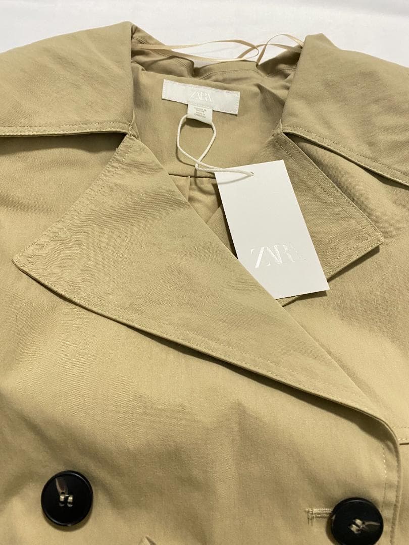 【新品】 ZARA ショートトレンチコート ショルダーパッド付き M