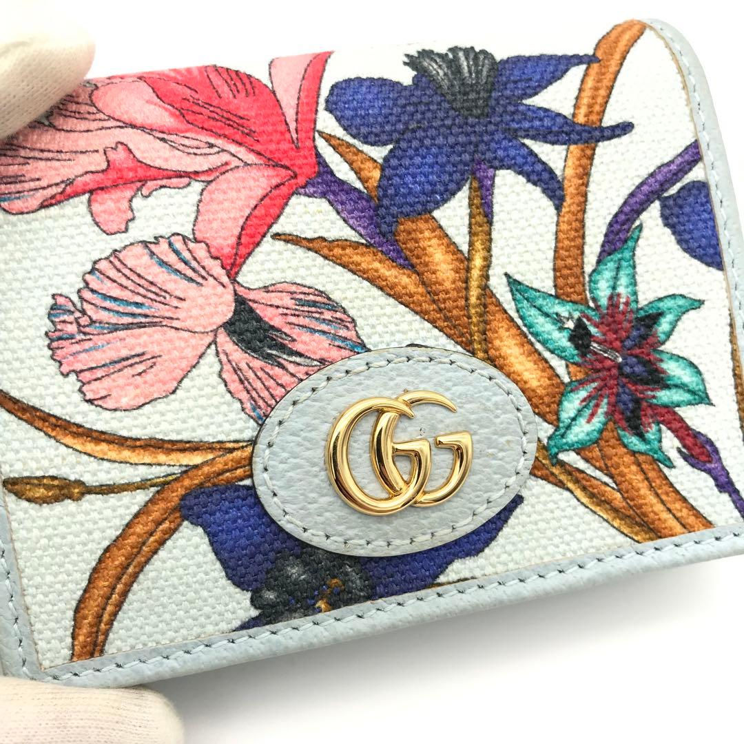 正規品　新品同様　グッチ財布　グッチ折り財布　　ggマーモント グッチフローラ