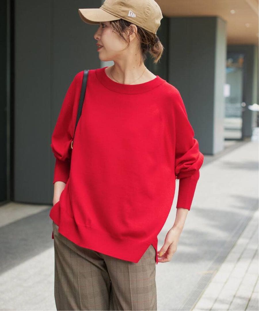 【spick&span】ウォッシャブルラグランスリーブプルオーバー　赤