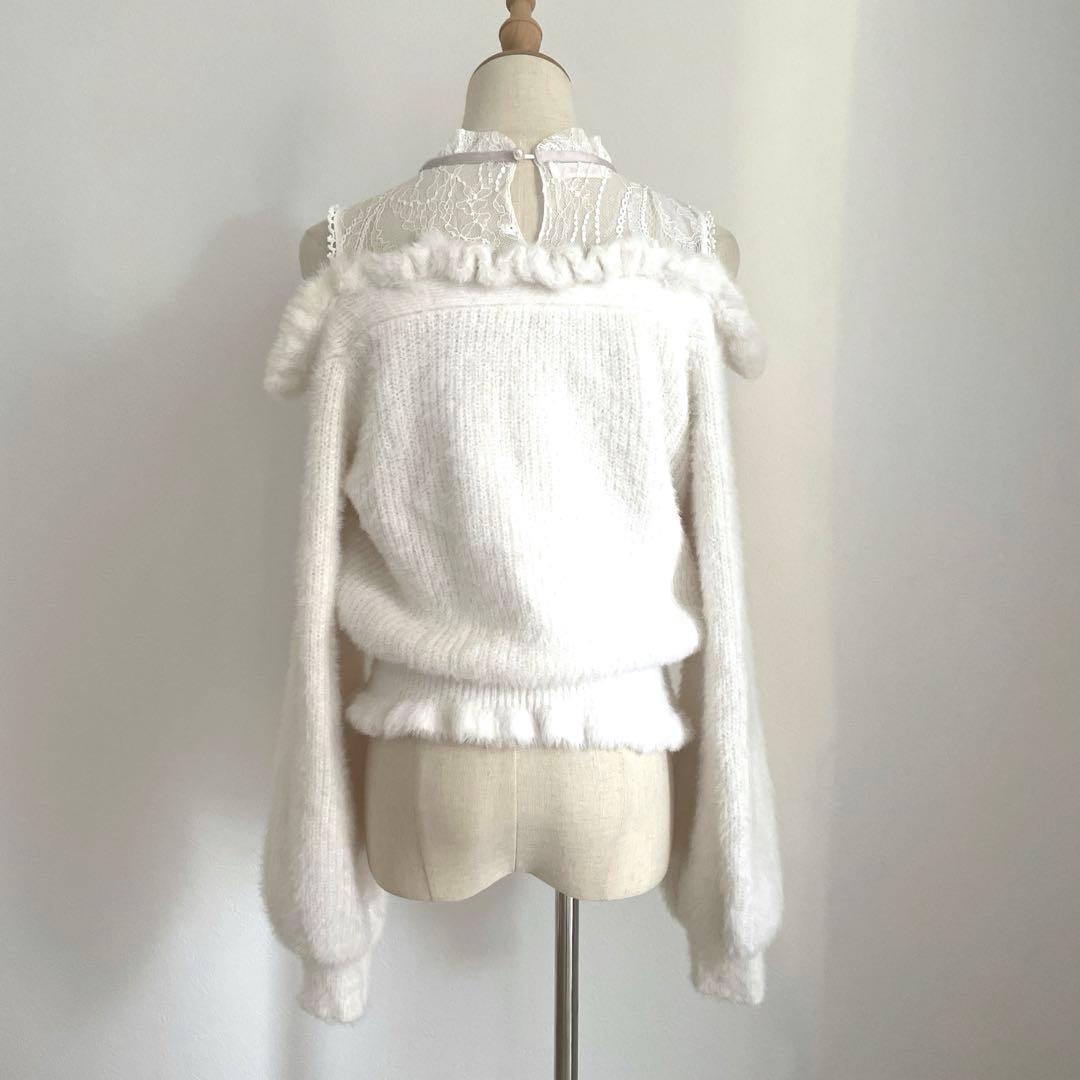 極美品♡LIZLISA レイヤード風肩あきニット　ホワイト　ピンク