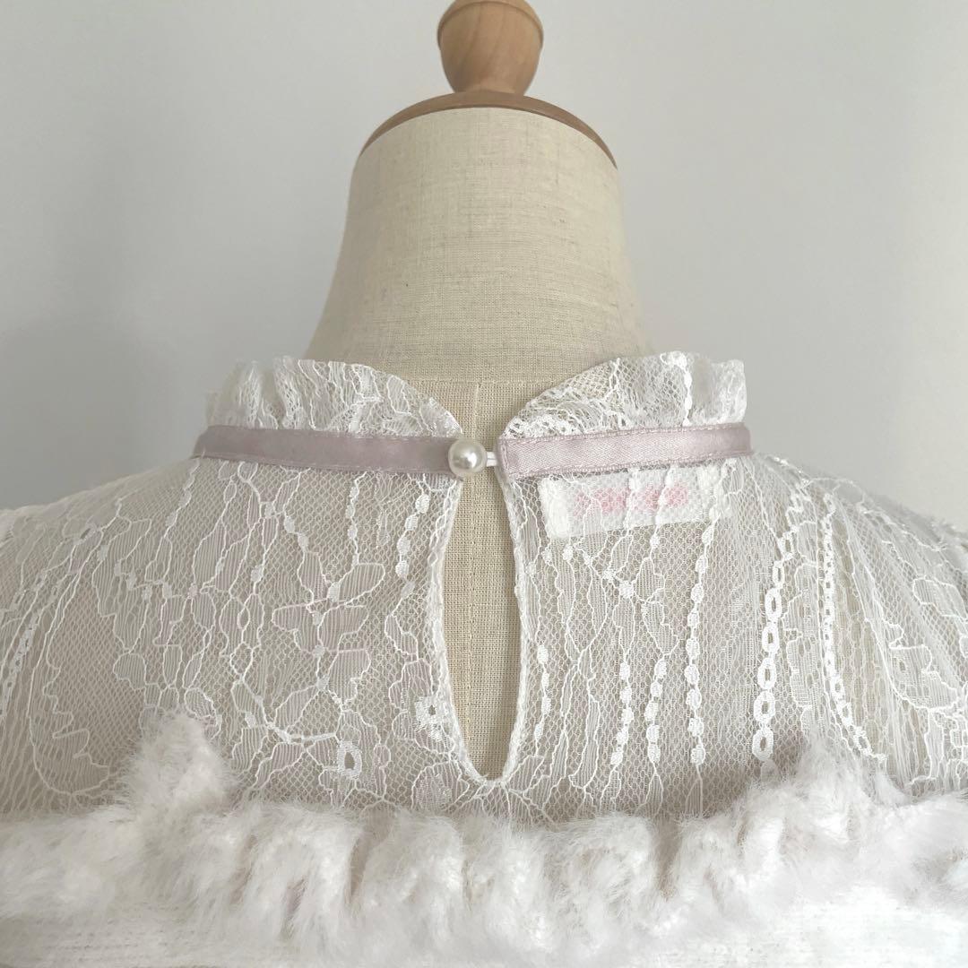 極美品♡LIZLISA レイヤード風肩あきニット　ホワイト　ピンク