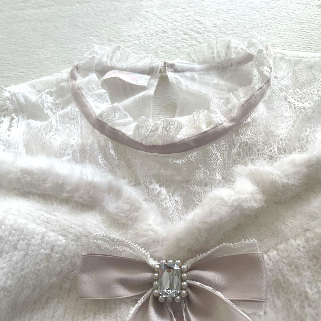 極美品♡LIZLISA レイヤード風肩あきニット　ホワイト　ピンク
