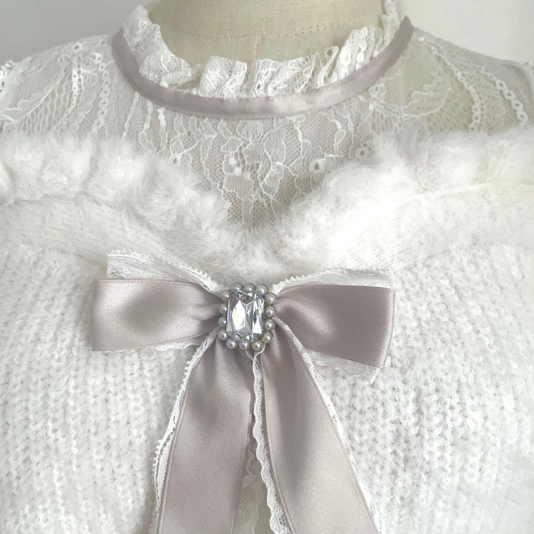 極美品♡LIZLISA レイヤード風肩あきニット　ホワイト　ピンク