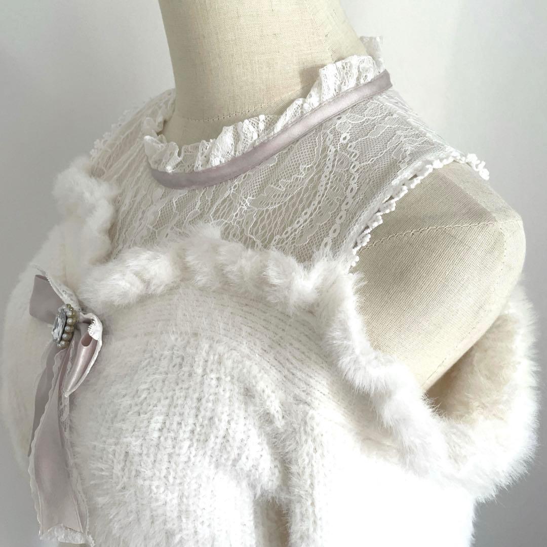 極美品♡LIZLISA レイヤード風肩あきニット　ホワイト　ピンク