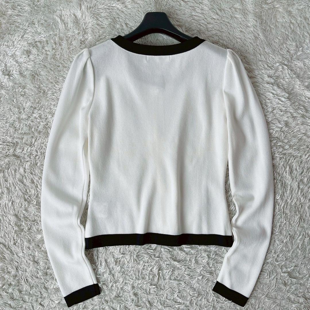 【美品】ルネ Rene カーディガン ジップアップ カメリアボタン 白×黒