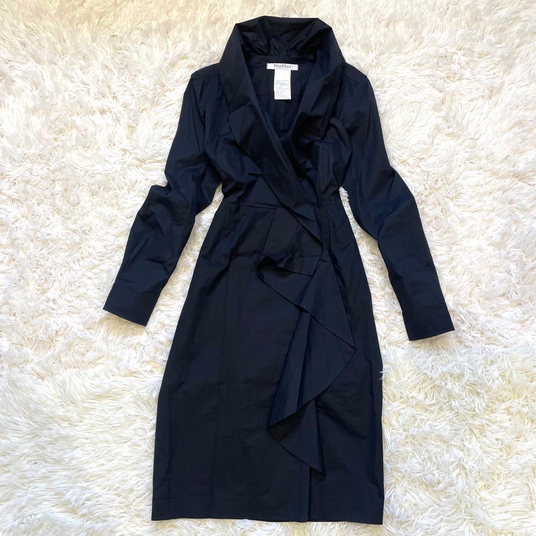 MaxMara マックスマーラ ワンピース 白タグ フリル ショールカラー 40