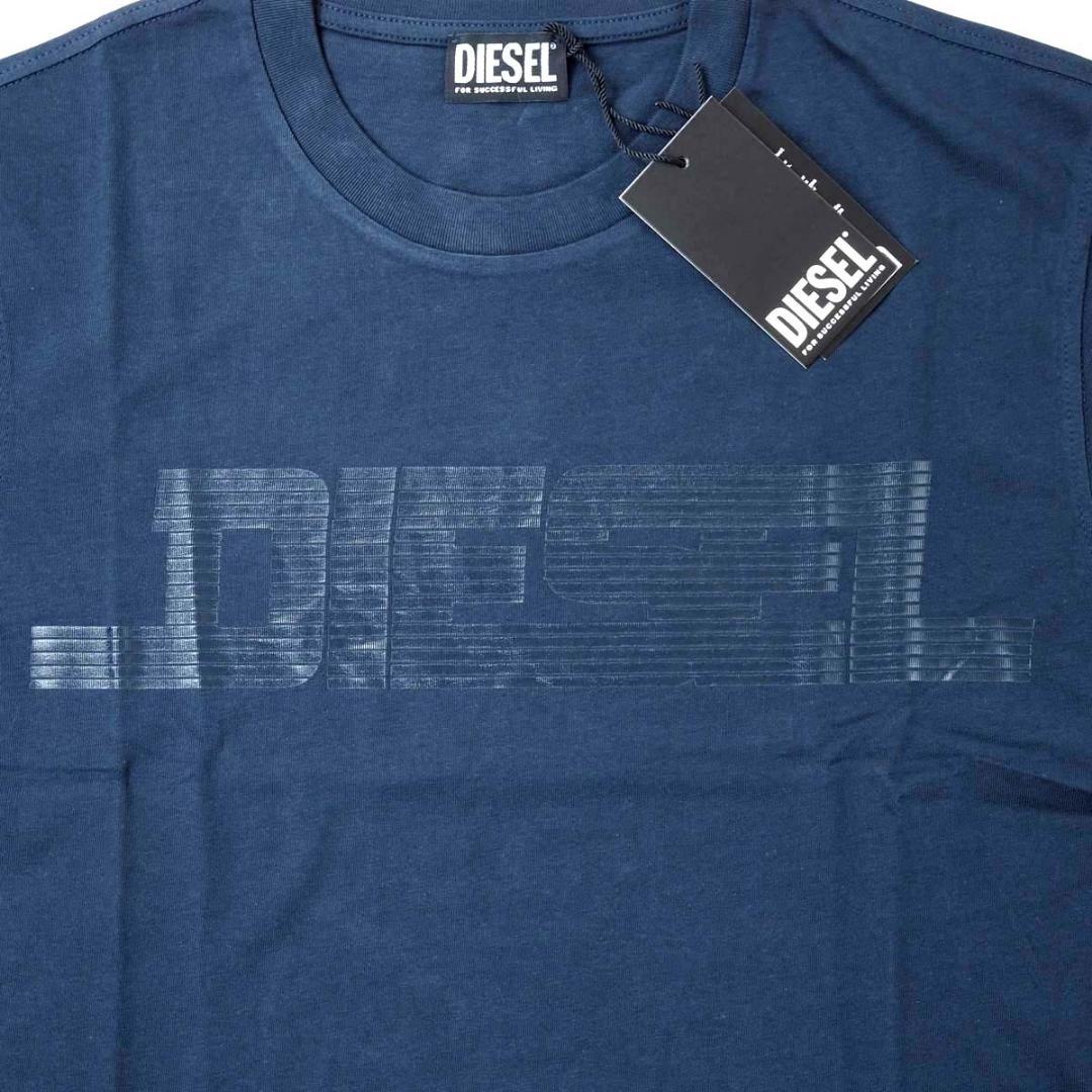 新品 DIESEL メンズ ワントーン ロゴ 半袖 Tシャツ ネイビー M