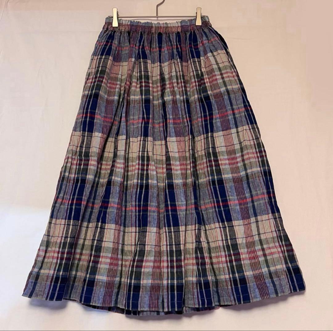 イチアンティー クスICHI Antiquites チェックリネンスカート